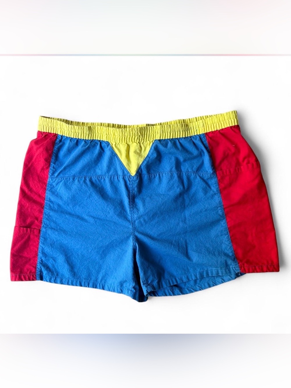 80s Weekend Gear Primary Colorblock Swim Trunk Hybrid Shorts Sz L